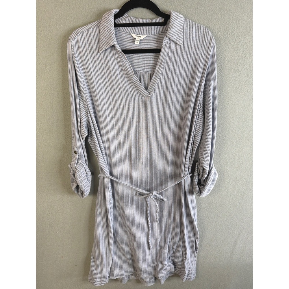 Sonoma Goods For Life Blue White Striped Roll Tab Shirt Dress XL 0173